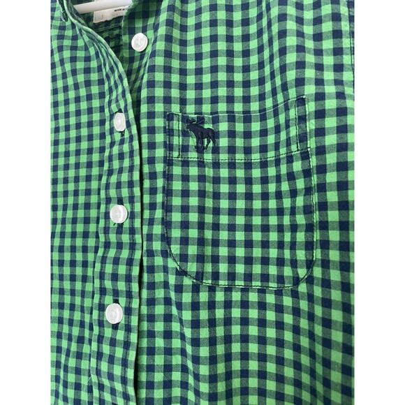 Abercrombie & Fitch Shirt Boys Size Small Plaid Button Down Gingham Green Blue - Picture 3 of 6